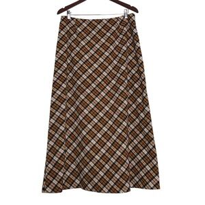 Vintage Norton Brown Plaid A-Line MIDI Skirt Womens Size 12 Grunge Granola Girl